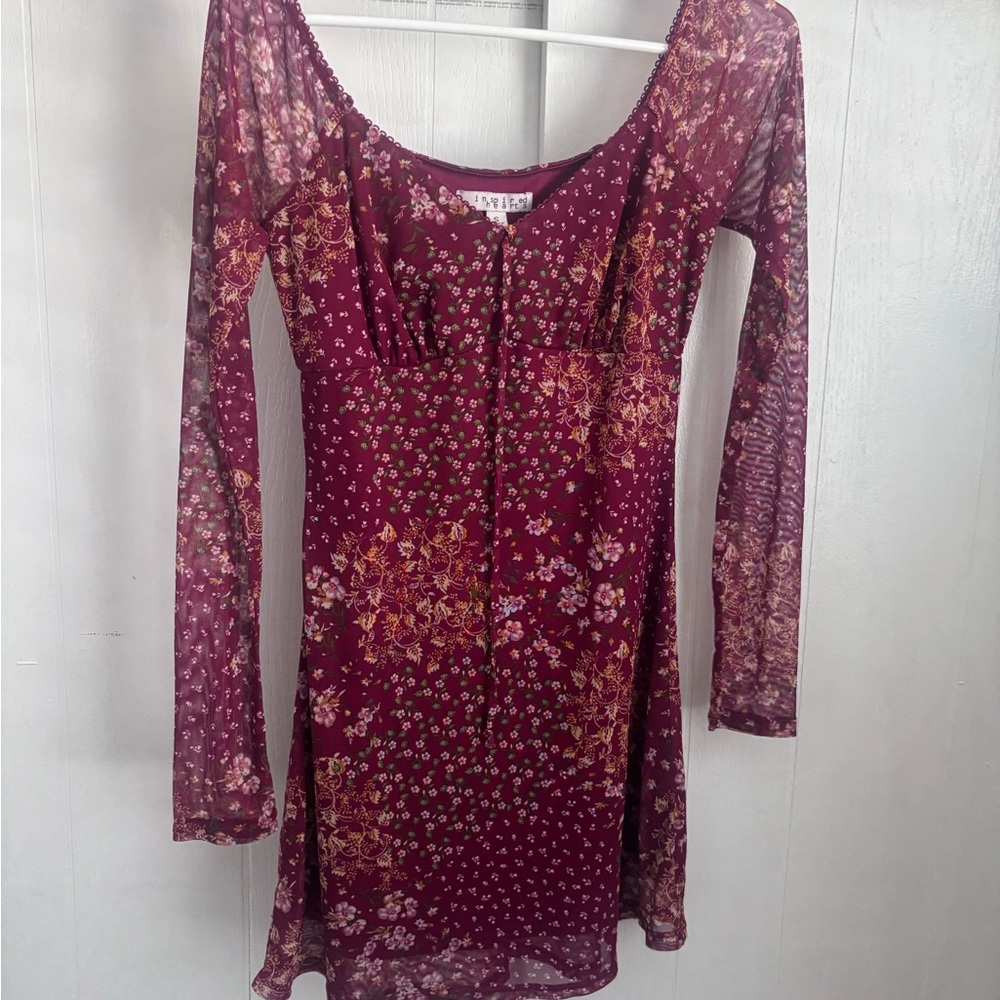 Inspired Hearts Burgundy Floral Scoop-Neck Dress
